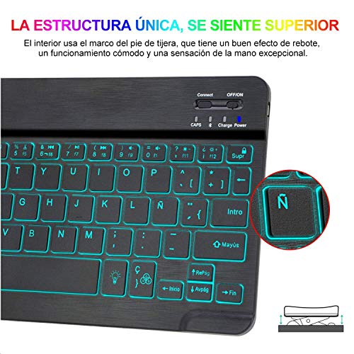 BAIBAO Funda Teclado para iPad 2018, Funda con Teclado para iPad 9.7/iPad 2018(6th Gen)/ iPad 2017/iPad Air 2/1 Funda Bluetooth Inalámbrico 7 LED Retroiluminado (Azul Oscuro)