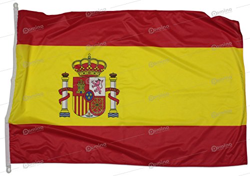 Bandera España 225x150 cm en tela náutico resistente al viento 115g/m², bandera española 225x150 lavable,bandera de Espana 225x150 alta calidad con cordón,doble costura perimetral y cinta de refuerzo