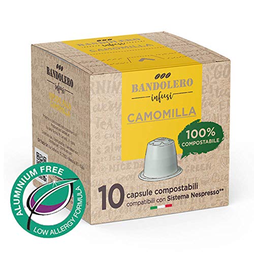 BANDOLERO 100% Compostable Made in Italy, 80 Cápsulas Compatibles con Nespresso, Manzanilla del Cultivo Ecosostenible, Aroma Inconfundible para Cafetera Nespresso