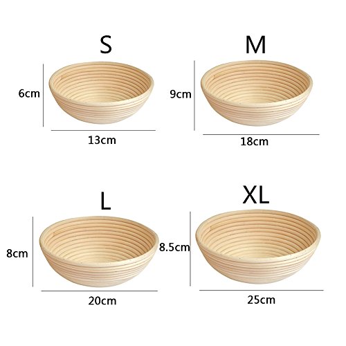 Banneton Pruebas Cesta, 25*8.5 cm Banneton Redondo, Banneton para pan - Banneton Brotform cuenco de ratán para masa de pan y cepillo - La ideal cesta para masa y fermentación de pan de mimbre natural