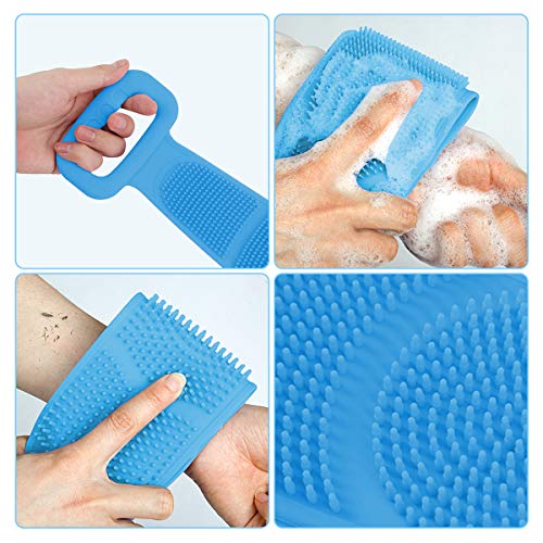 Baño de Silicona Cepillo Corporal Exfoliante Largo, Cinturón de Ducha Silicona de Doble Cara Depurador de Espalda, Limpiar y Euerpo Masajee Eliminar la Piel Muerta, Para Hombre y Mujer(Azul)