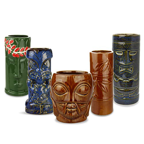 bar@drinkstuff Juego de vasos de cóctel de cerámica tropical, para fiestas tiki, 5 unidades