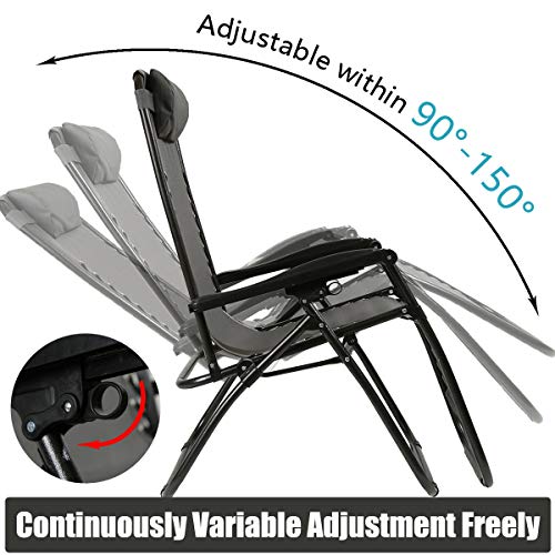 Barreau Piaf Zero Gravity – Juego de 2 sillas para exteriores plegables con soporte para tazas de teléfono, tumbonas reclinables resistentes para el hogar, jardín, patio, terraza, color gris