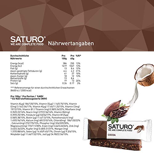 Barritas Proteinas Energéticas Comida Sustitutiva SATURO, Chocolate, 16 x 65 g