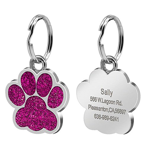 Beirui Placas de identificación Huellas Personalizadas en Acero Inoxidable de 24 mm para Perros y Gatos, con Grabado láser, Rosa, S (0.9" diámetro)