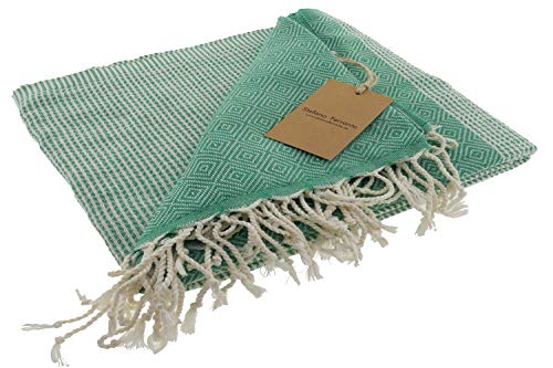 Bella Casa ELMAS Nature - Toalla de Hammam, toalla para sauna, pestemal, fouta, toalla de playa, toalla de baño, toalla de algodón, 100 x 180 cm, color verde