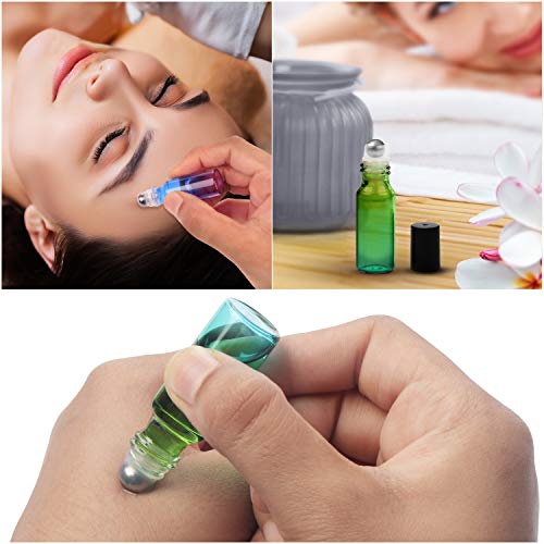 Belle Vous Envase de Roll On (Pack de 20) - Botes Cristal Roll On Color Verde y Azul 5ml Rellenable con Rodillo de Acero Inoxidable Frascos Cristal, Perfume y Regalos de Cosméticos - Incluye Gotero