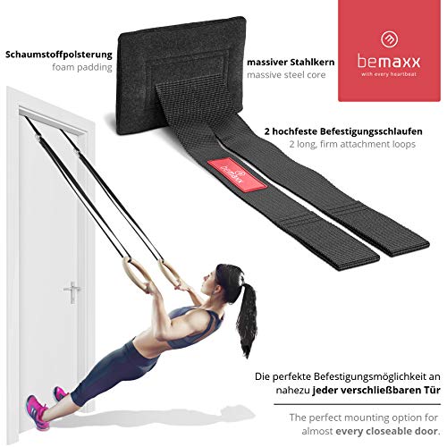 BeMaxx Anillas de Gimnasia de Madera Fitness + Anclaje para Puerta & guía de Ejercicios | Set de Entrenamientos gimnásticos & Correa + Hebillas | Crossfit, Gimnasio, Deporte en casa | Adultos, niños