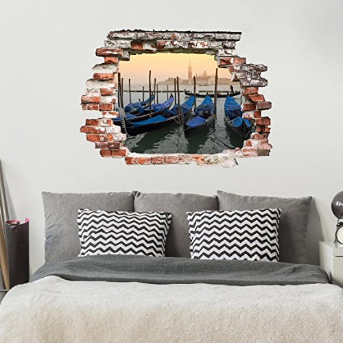 Bilderwelten Tatuaje de Pared 3D - Venice Dreams - Apaisado 3:4, Adhesivo para Pared Vinilo Adhesivo Etiqueta de la Pared Pegatina de Pared Tatuajes 3D, Tamaño: 75cm x 100cm