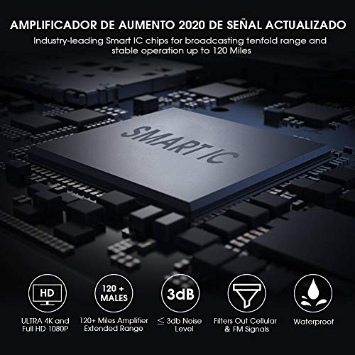 Biling Antena TV Interior- Antena TV portátil HD TV Digital 120 Millas con Amplificador de señal Inteligente para Canales de TV gratuitos Soporte 4K 1080 HD/VHF/UHF, Apto para Todos los Tipos de TV