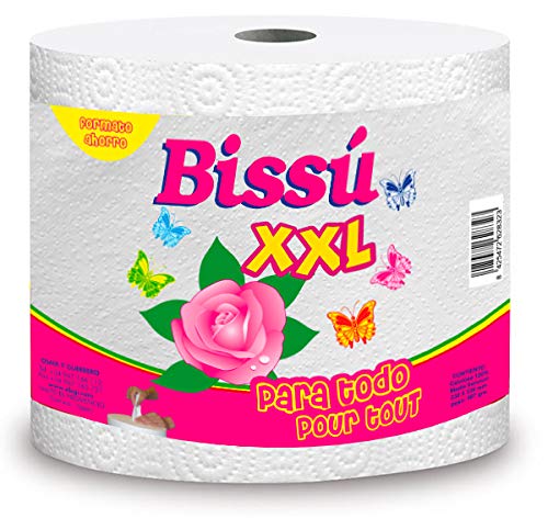 bissu - Papel Cocina Secamanos Absorbente XXL - Formato Ahorro - Pack de 3 Rollos con 2 Capas - Tamaño Industrial - 100 Metros/Rollo