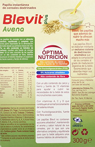 Blevit Plus Avena Cereales, 1 unidad 300 gr. A partir de los 6 meses.