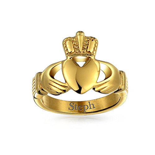 Bling Jewelry BFF Celtic Irish Friendship Parejas Prometen Claddagh Anillo para Hombres para Mujeres 14K Oro Plateado Acero Inoxidable