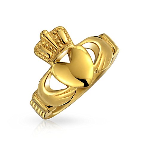 Bling Jewelry BFF Celtic Irish Friendship Parejas Prometen Claddagh Anillo para Hombres para Mujeres 14K Oro Plateado Acero Inoxidable