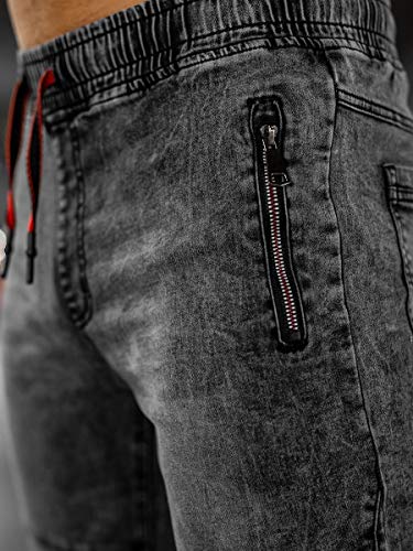 BOLF Hombre Pantalón Vaquero Jogger Denim Jeans Pantalón de Mezclilla Sombreado Vaqueros de Algodón Slim Fit Estilo Urbano Red Fireball HY684 Negro L [6F6]