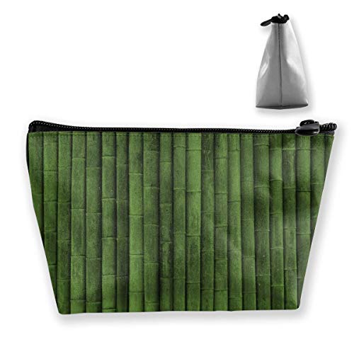 Bolsa de Almacenamiento Trapezoidal Ligera Multiusos con Cremallera, pequeña Bolsa de Maquillaje, Monedero para teléfono móvil (Textura de mármol Rosa Chic) Green Bamboo Talla única