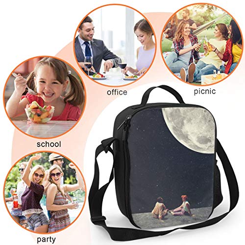 Bolsa de almuerzo con aislamiento térmico, I Gave You The Moon for A Smile Lunch Box reutilizable Cooler Bag aislado bolsa de almuerzo doble compartimiento con correa ajustable para el hombro