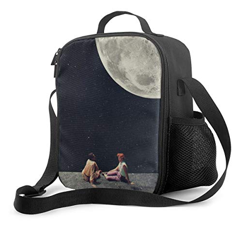 Bolsa de almuerzo con aislamiento térmico, I Gave You The Moon for A Smile Lunch Box reutilizable Cooler Bag aislado bolsa de almuerzo doble compartimiento con correa ajustable para el hombro