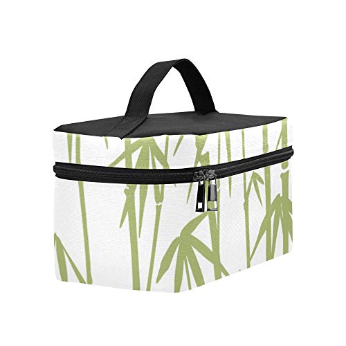 Bolsa de cosméticos para Hombres Bamboo Green Leaf Plant Señora de Gran tamaño Bolsa de cosméticos Organizador de Maquillaje Caja de Almuerzo Tote Holder Case para niña Mujer Un Bolso de Maquillaje