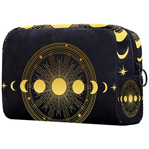 Bolsa para brochas de maquillaje personalizable, bolsa de aseo portátil para mujer, bolso cosmético, organizador de viaje, composición abstracta con órbitas de sol y luna