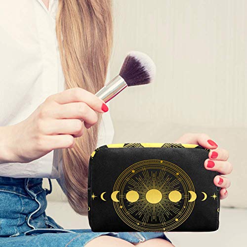 Bolsa para brochas de maquillaje personalizable, bolsa de aseo portátil para mujer, bolso cosmético, organizador de viaje, composición abstracta con órbitas de sol y luna