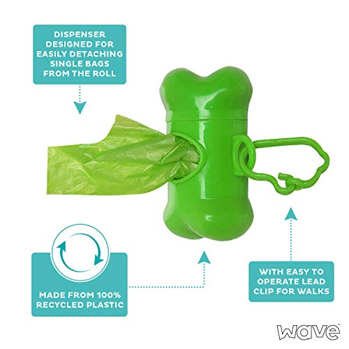 Bolsas de caca biodegradables Wave con dispensador gratis, 750 bolsas extra gruesas, garantizadas a prueba de fugas, sin perfume, 50 rollos, 15 bolsas para perros por rollo