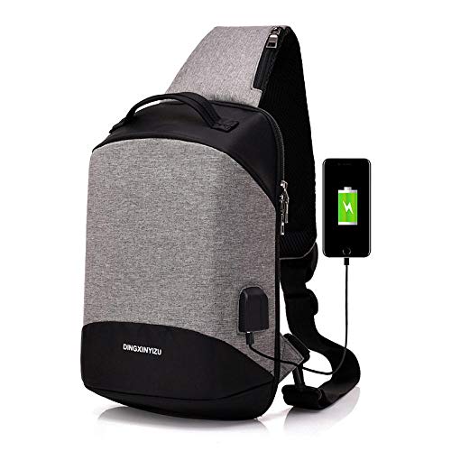 Bolso de Mano con Puerto de Carga USB Bolso Mochila Bolso Messenger Mochila de Senderismo o Bolsa de Hombro Multiusos, antirrobo, Negocios, Casual Gris Oscuro