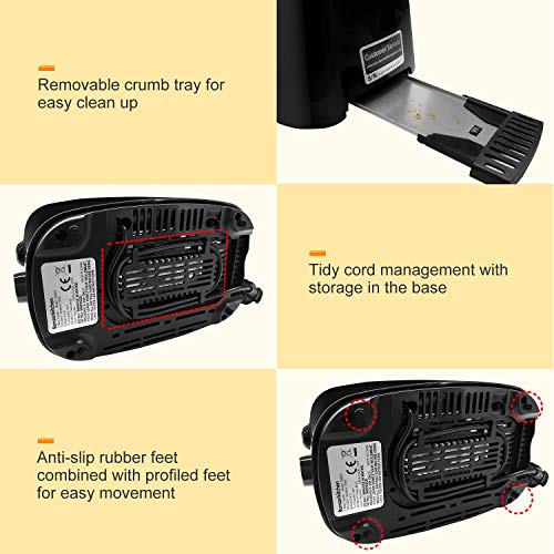 Bonsenkitchen Tostadoras Pan de 2 Rebanadas con 7 Niveles de Tostador y Bandeja para Migas, 750 W, Tostadora de Pan Automática con Función de Descongelar y Calentamiento,Negro TA8901