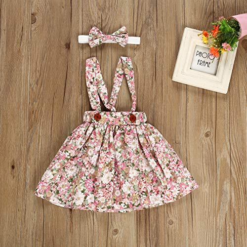 Borlai - Conjunto de 3 piezas para bebé; body manga larga, falda con tirantes con estampado floral y diadema para niña Rosa rosa claro 6-12 Meses