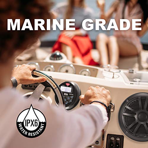 BOSS Audio MCKGB350B.6 Marine Package Includes MGR350B In-Dash Gauge Am/FM Digital Media Receiver with Bluetooth, One Pair of 6.5 Inch MR6B Marine Speakers, MRANT10 Marine Antenna