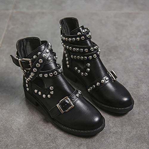 Bota Negra de Tobillo con Hebilla de Cinturón de Moda para Mujer TOPKEAL Botines con Remaches Estilo Punk para Jovencita