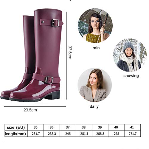 Botas de Agua Mujer Lluvia Altas Impermeable Forradas Invierno Niña Goma Wellington Boots(Rojo,talla37)