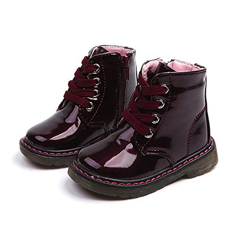 Botas Militares para Niños Niñas Unisex Invierno Moda PAOLIAN Zapatos para Bebé Niñas Primeros Pasos Fiesta Zapatillas Exterior Botines de Agua Niños Charol Planos con Cordones Otoño