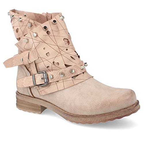 Botin Mujer Estilo Biker Casual Motero de Moda con Grabado Laser Tachuelas y Correas Combinadas Otono Invierno 2019. Talla 36 Rosa