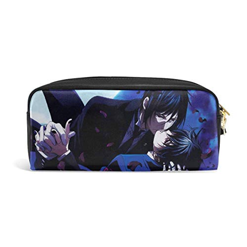 Butler-Ciel y Sebastian Kiss Anime/Cartoon DIY Print Estuche para lápices de cuero PU Estuche para cosméticos fresco Estuche pequeño para maquillaje