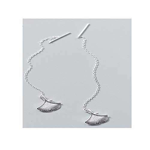 Butterfly BB S925 Ginkgo biloba Hoja línea de Hongo Blanco Gotas para los oídos Dangler Mujer Pendiente esterlina de Plata Ginkgo Hoja línea Oreja Simplicidad Almendra Deja Pendientes Largos,Plata