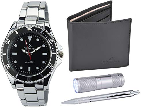 Caja de Regalo Reloj Hombre Negro - Lámpara LED - Billetera -Bolígrafo