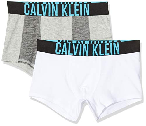 Calvin Klein 2pk Trunks Bañador, Gris (1greyheather/1white 0it), 14-15 años (Talla del Fabricante: 14-16) para Niños