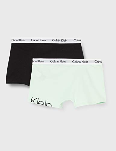 Calvin Klein 2pk Trunks Bañador, Verde (1mistyjade/1black 0ib), 8-9 años (Talla del Fabricante: 8-10) para Niños