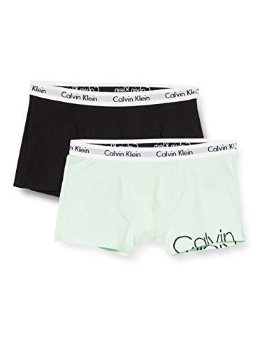 Calvin Klein 2pk Trunks Bañador, Verde (1mistyjade/1black 0ib), 8-9 años (Talla del Fabricante: 8-10) para Niños