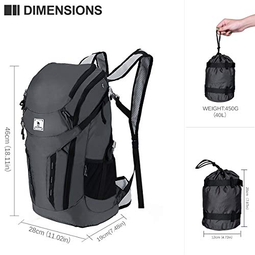 CAMEL CROWN 40L Mochila Plegable Ultraligera de Senderismo, Mochila de Viaje Compacta y Duradera para Excursionismo Acampar Escalada Camping Excursión Caminar Ciclismo Deportes al Aire Libre