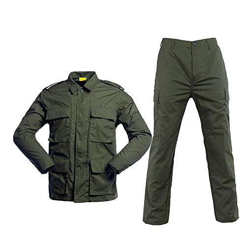 Camisa táctica de Manga Larga para Hombre-Juego Completo Camisa Militar para Hombre Camo Cargo Camisa de Combate al Aire Libre Chándal Conjunto Completo Pantalón Camuflaje Árbol-6-XL