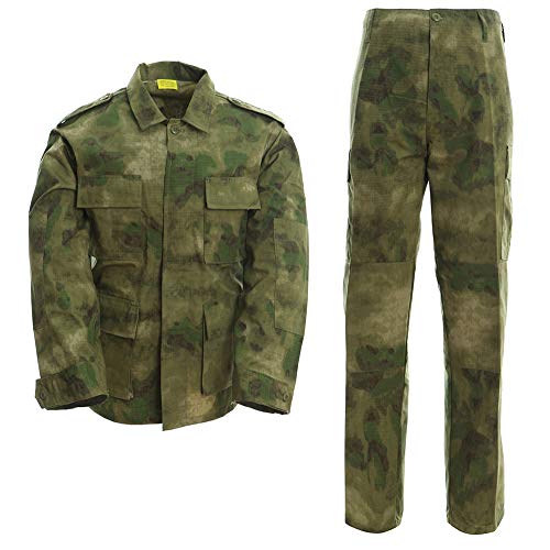 Camisa táctica de Manga Larga para Hombre-Juego Completo Camisa Militar para Hombre Camo Cargo Camisa de Combate al Aire Libre Chándal Conjunto Completo Pantalón Camuflaje Árbol-6-XL