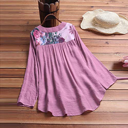 Camisetas Mujer Manga Larga SHOBDW 2019 Nuevo Cuello en V Tops de Túnica Blusas Suelto Estampado Floral Pullover Sexy Casual Verano Camisetas Mujer Tallas Grandes M-5XL(Morado,XXL)