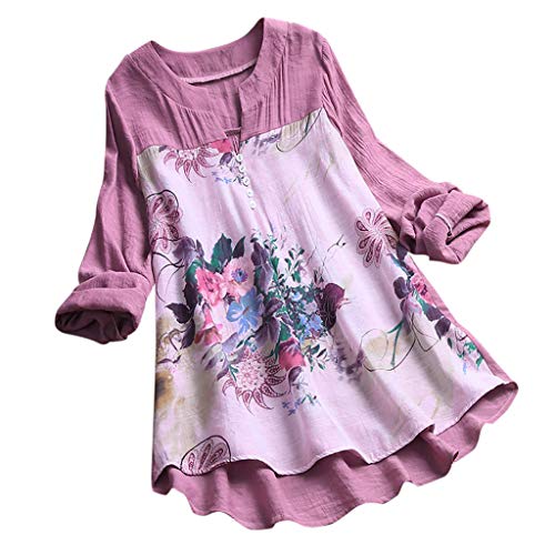 Camisetas Mujer Manga Larga SHOBDW 2019 Nuevo Cuello en V Tops de Túnica Blusas Suelto Estampado Floral Pullover Sexy Casual Verano Camisetas Mujer Tallas Grandes M-5XL(Morado,XXL)