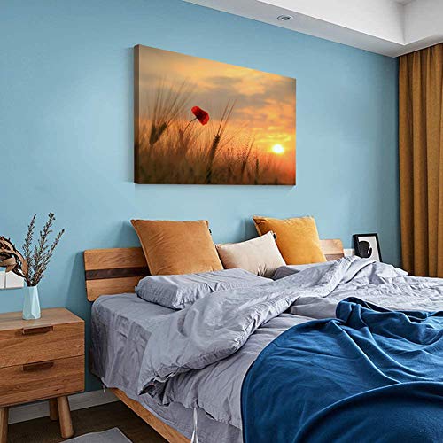 Carácter moderno Obra de Arte Estampados Coucher Soleil Sur Champ Coquelicots Hogar Baño Oficina Deco 28x20 Pulgada