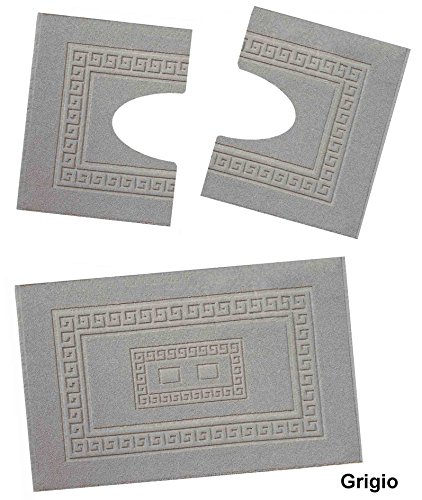 Casatessile Set 3 alfombras de Esponja de baño. 1 60X90 cm + 2 wcredonda 60x45 cm. Torino - Grigio