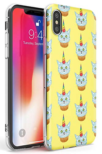 Case Warehouse patrón Caticorn Slim Funda para iPhone XS MAX TPU Protector Ligero Phone Protectora con Animales Lindo Gato Unicornio Mollete