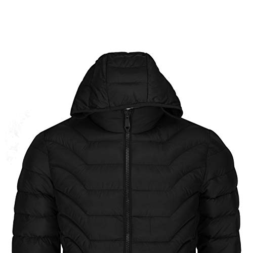 Chaqueta Acolchada para Hombre, con Forro de Piel de Burbujas, Extra cálida, con Capucha, para Invierno Negro Negro (X-Large