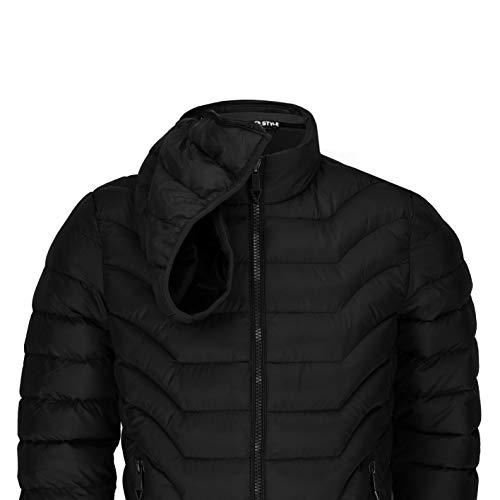 Chaqueta Acolchada para Hombre, con Forro de Piel de Burbujas, Extra cálida, con Capucha, para Invierno Negro Negro (X-Large